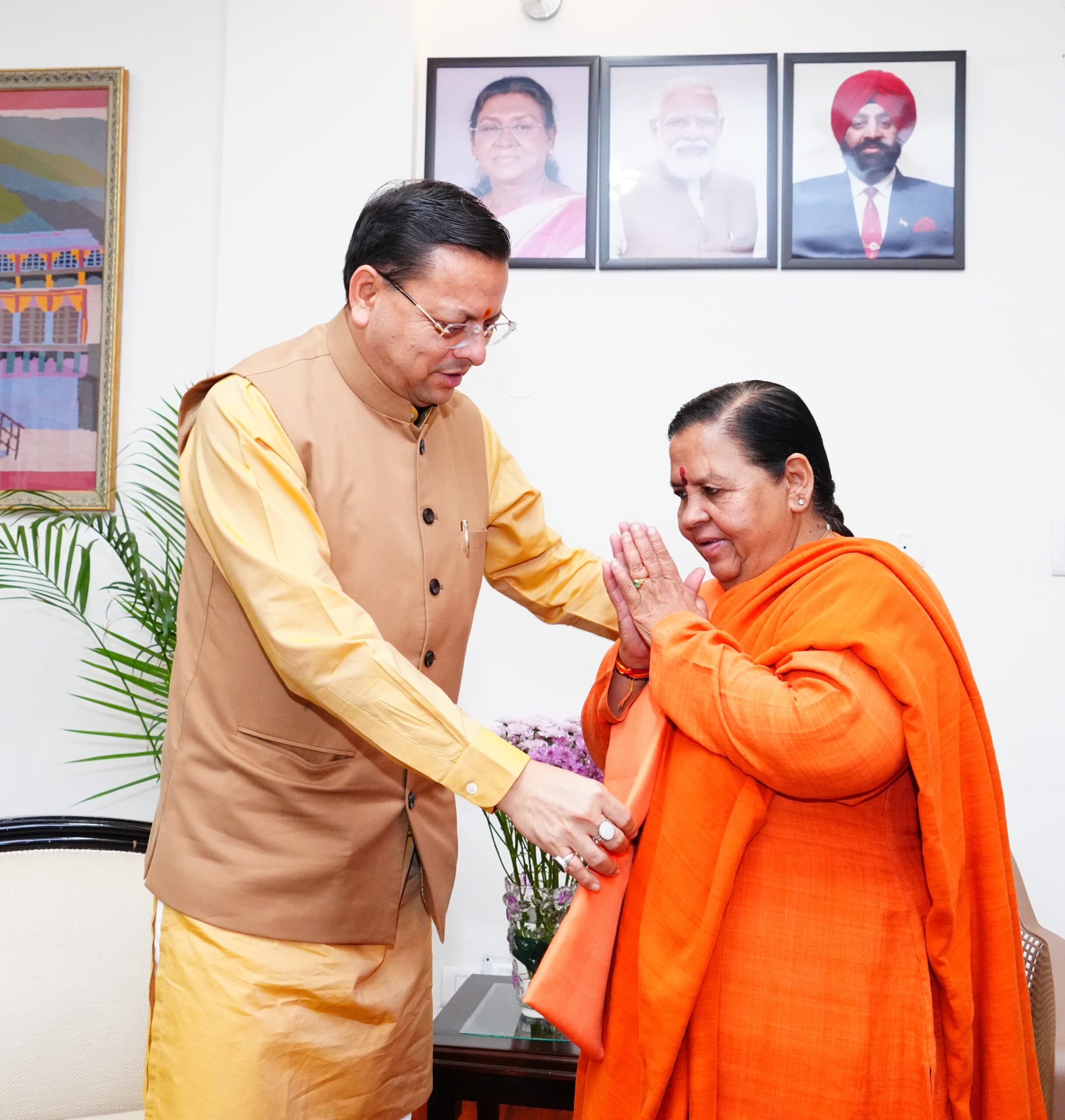 Uma Bharti Meets Uttarakhand CM Pushkar Singh Dhami at CM Residence